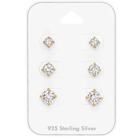 4 x 5 x 6 mm zirkon ørestikker i forgyldt sølv