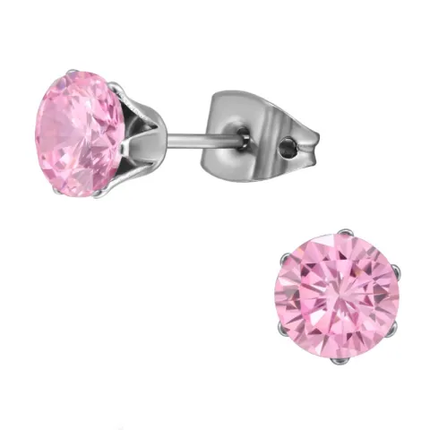 6 mm lyserød zirkon ørestikker i titanium