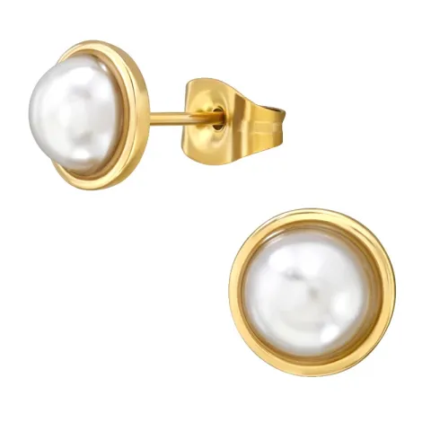 8 mm perle ørestikker i forgyldt stål