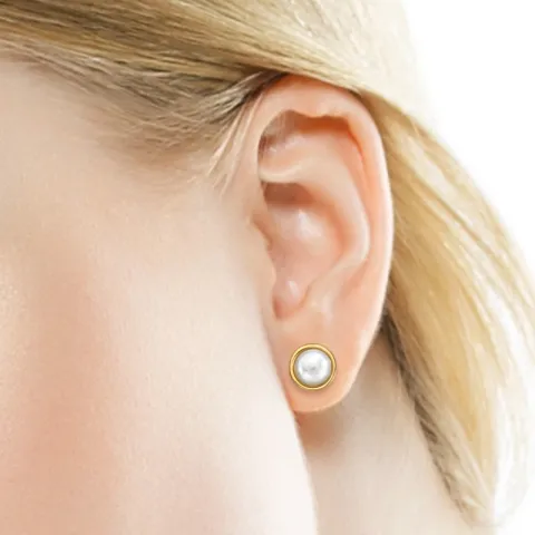 8 mm perle ørestikker i forgyldt stål
