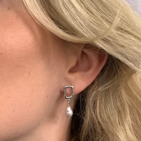 lange firkantet øreringe i sølv