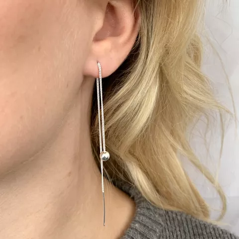 lange kugle kæde øreringe i sølv