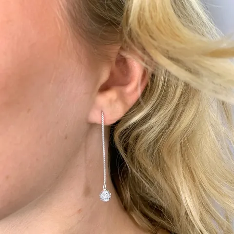 lange krystal kæde øreringe i sølv