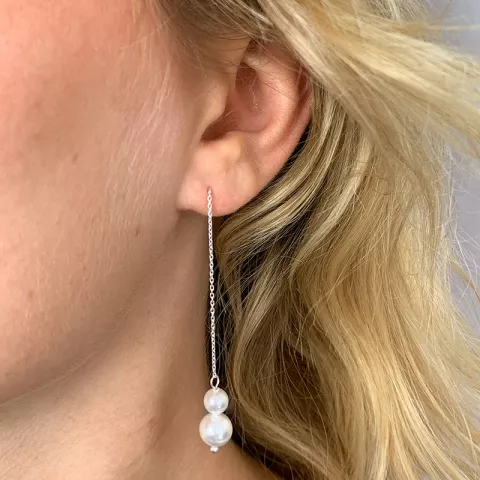 lange perle kæde øreringe i sølv