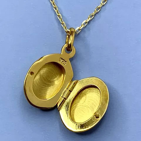 12 x 15 mm ovalt medaljon i forgyldt sølv
