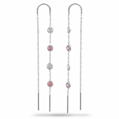pink zirkon kæde øreringe i sølv