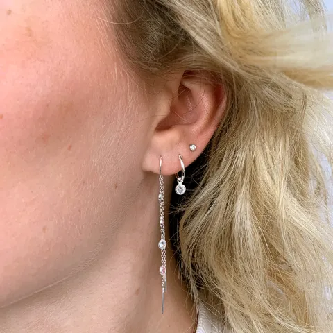 pink zirkon kæde øreringe i sølv