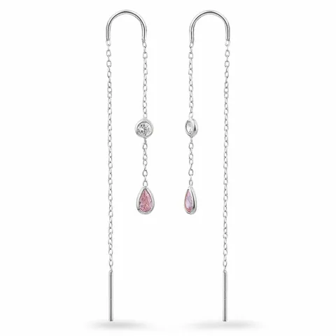 pink zirkon kæde øreringe i sølv