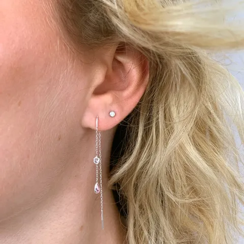 pink zirkon kæde øreringe i sølv