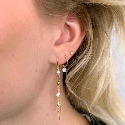pink zirkon kæde øreringe i forgyldt sølv