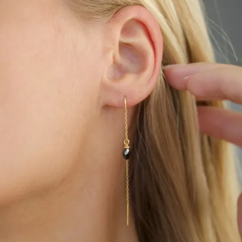 sorte zirkon kæde øreringe i forgyldt sølv - Loom Stones