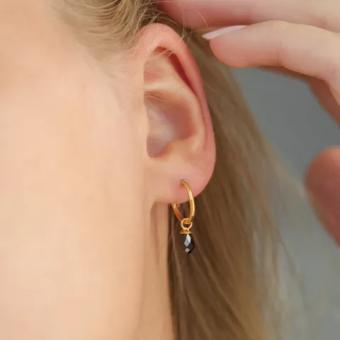 12 mm sorte zirkon creoler i forgyldt sølv - Loom Stones