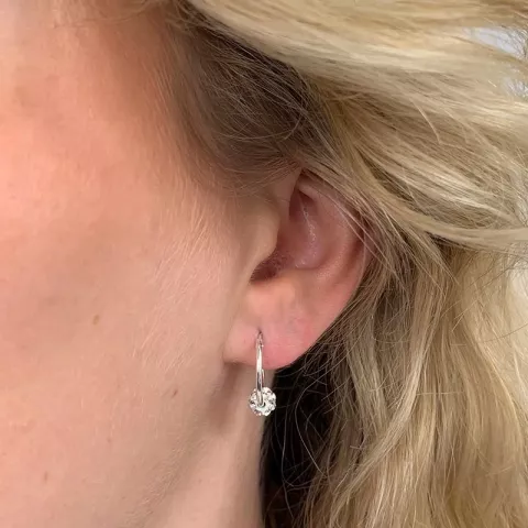 Rund krystal øreringe i sølv