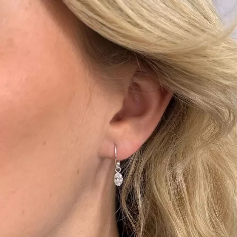Lange ovale zirkon øreringe i sølv