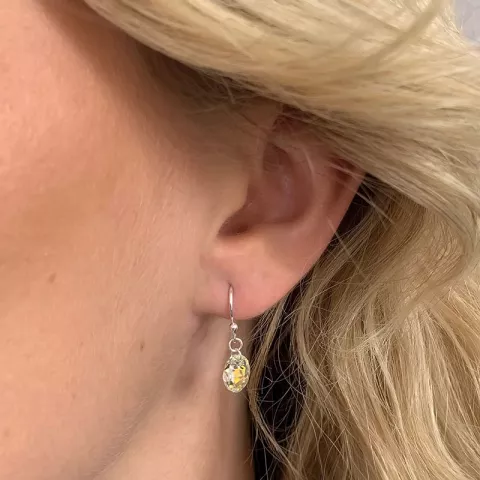 Lange ovale krystal øreringe i sølv