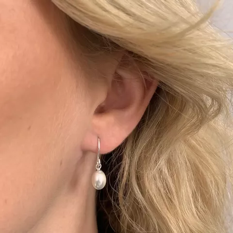 lange ovale perle øreringe i sølv