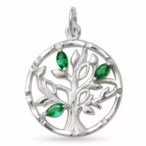 livets træ grøn smaragd vedhæng i sølv