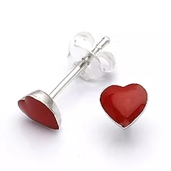 Hjerte røde øreringe i sølv