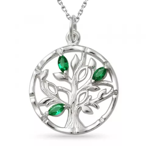 livets træ smaragd vedhæng med halskæde i sølv