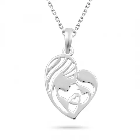 hjerte mor og barn halskæde i sølv med vedhæng i sølv