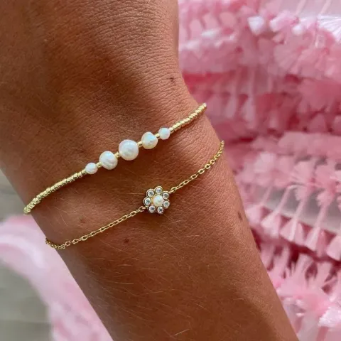 Hultquist blomst armbånd i forgyldt sølv hvid zirkon