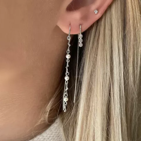 Nava lange perle kæde øreringe i sølv