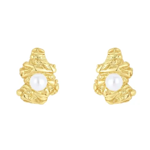 Nava Eos Petite Studs  perle øreringe i forgyldt sølv