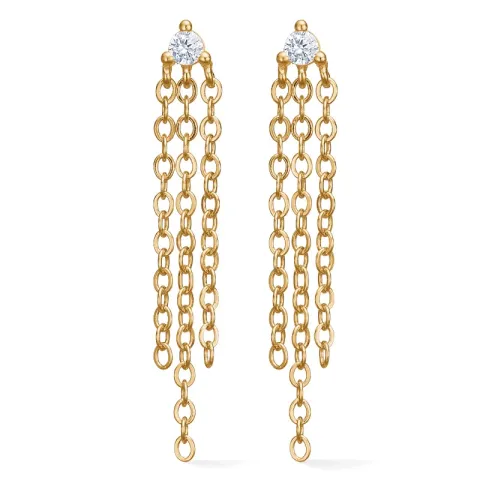 Studio Z Ripple kæde øreringe i forgyldt sølv hvid zirkon