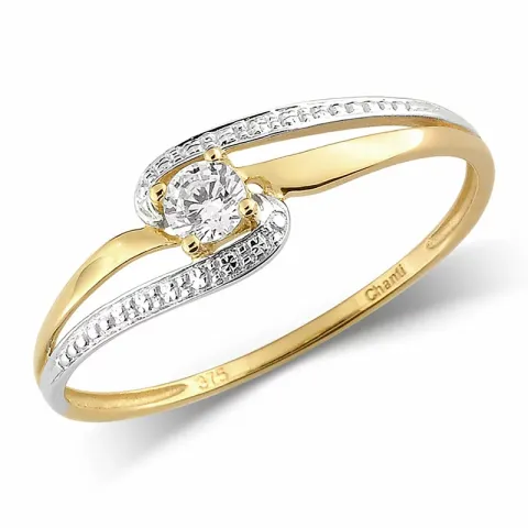 Kollektionsprøve zirkon ring i 9 karat guld med 9 karat hvidguld