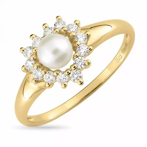 Perle ring i 9 karat guld