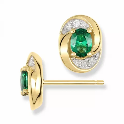 ovale grønne øreringe i 9 karat guld med rhodium med 