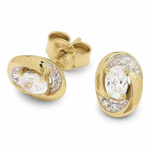 ovale hvide zirkon øreringe i 9 karat guld med rhodium med 