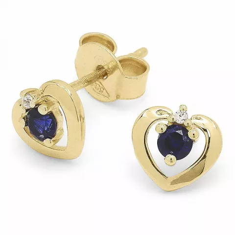 hjerte blå øreringe i 9 karat guld med 
