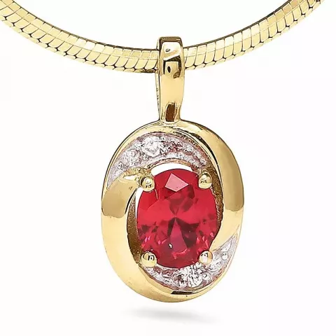 Elegant ovalt rød vedhæng i 9 karat guld med rhodium