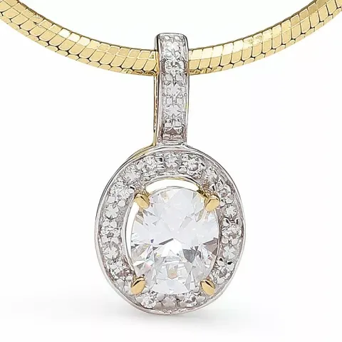 ovalt zirkon vedhæng i 9 karat guld med rhodium