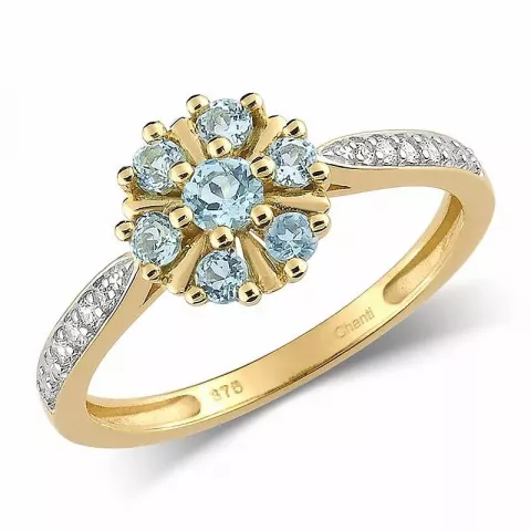 blomster blå topas ring i 9 karat guld med rhodium