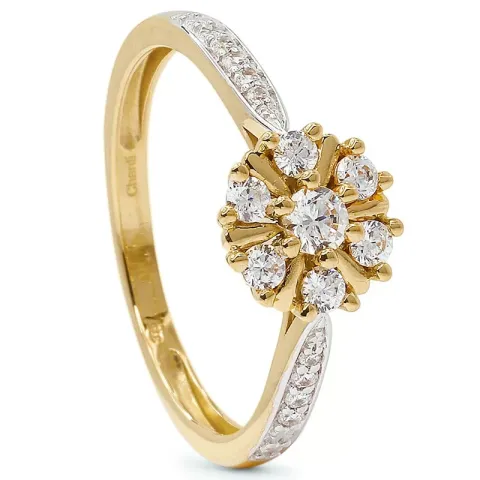 Kollektionsprøve blomster zirkon ring i 9 karat guld med rhodium