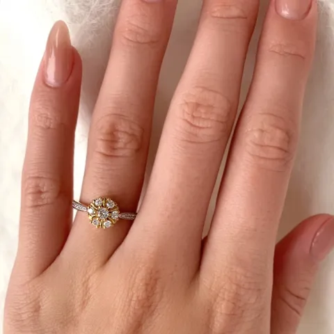 Kollektionsprøve blomster zirkon ring i 9 karat guld med rhodium