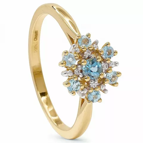 Blank blomster blå topas ring i 9 karat guld med rhodium