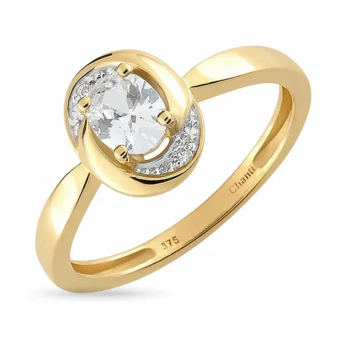 oval hvid zirkon ring i 9 karat guld med rhodium