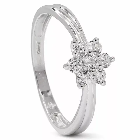 blomster zirkon ring i 9 karat hvidguld