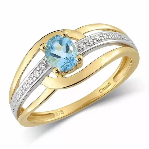 Glat blå topas ring i 9 karat guld med rhodium