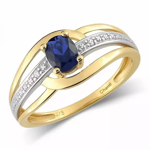 blå guld ring i 9 karat guld med rhodium