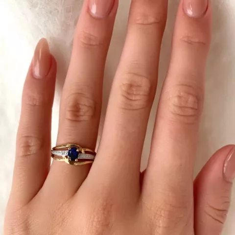 blå guld ring i 9 karat guld med rhodium