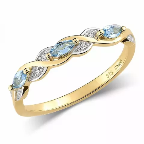 Smal blå topas ring i 9 karat guld med rhodium