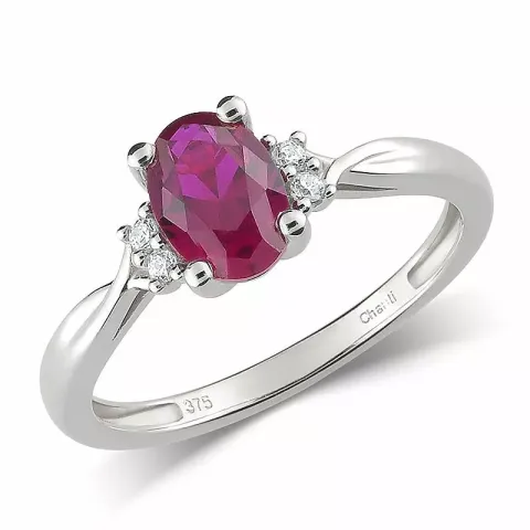 rød ring i 9 karat hvidguld