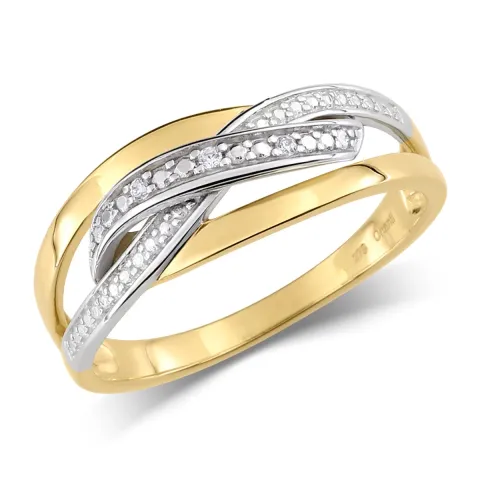 Bred zirkon ring i 9 karat guld med rhodium