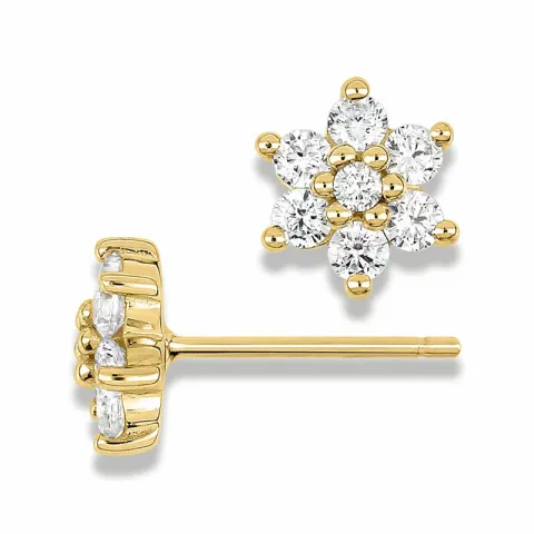 blomster zirkon ørestikker i 9 karat guld med