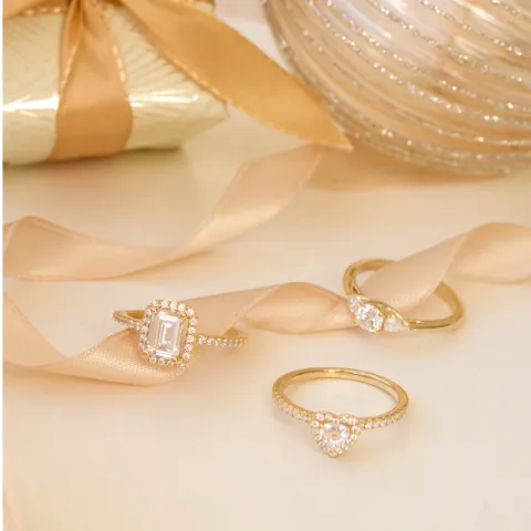 hvid zirkon ring i 9 karat guld - Gold Collection