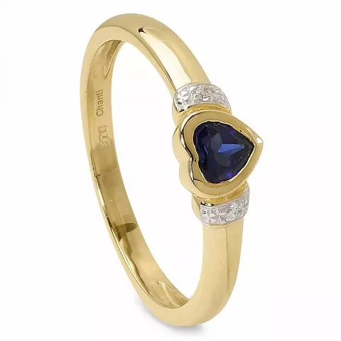 Blank hjerte blå ring i 9 karat guld med rhodium